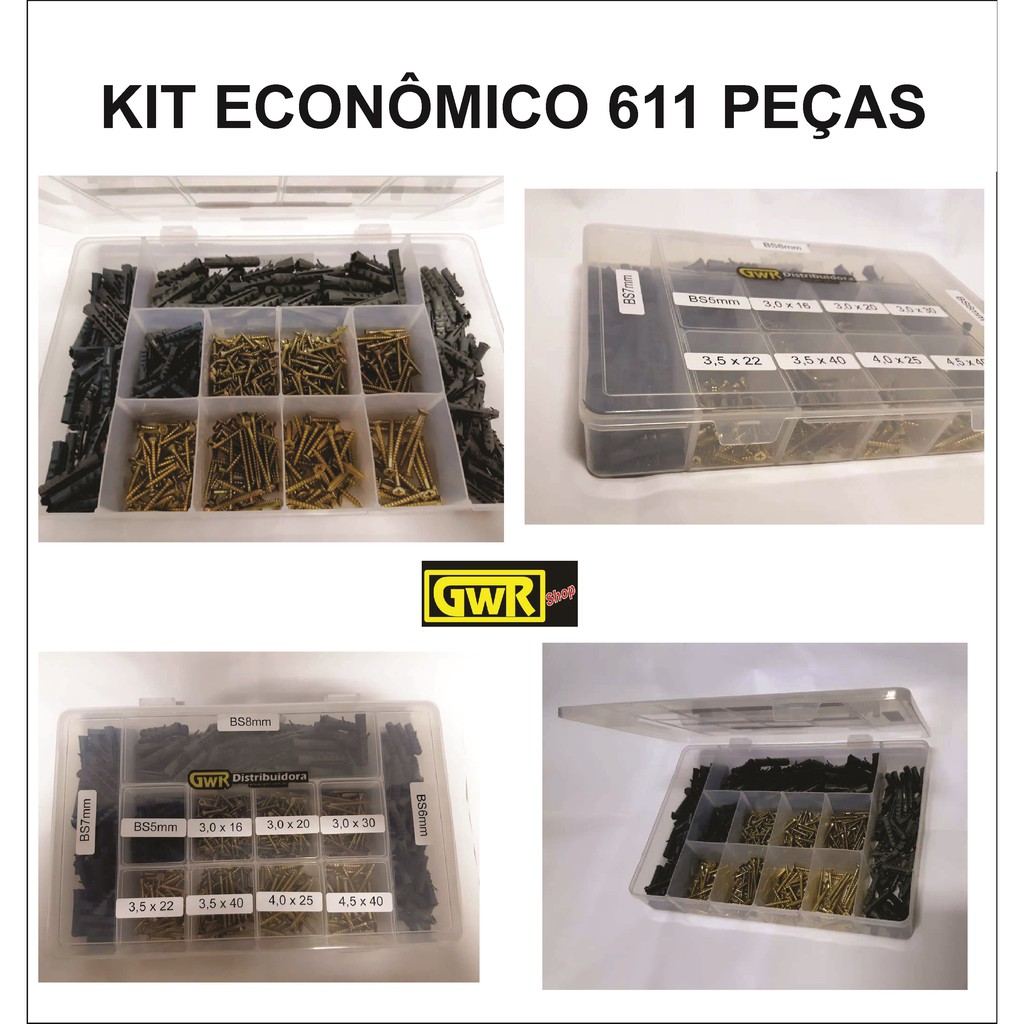 Kit 611 Peças Parafusos Philips E Buchas C/ Maleta - GWR