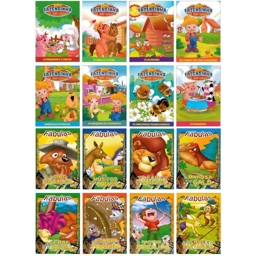 Kit 16 Livros Infantis - Fábulas + Fazendinha Do Seu Lobato em Oferta na Shopee