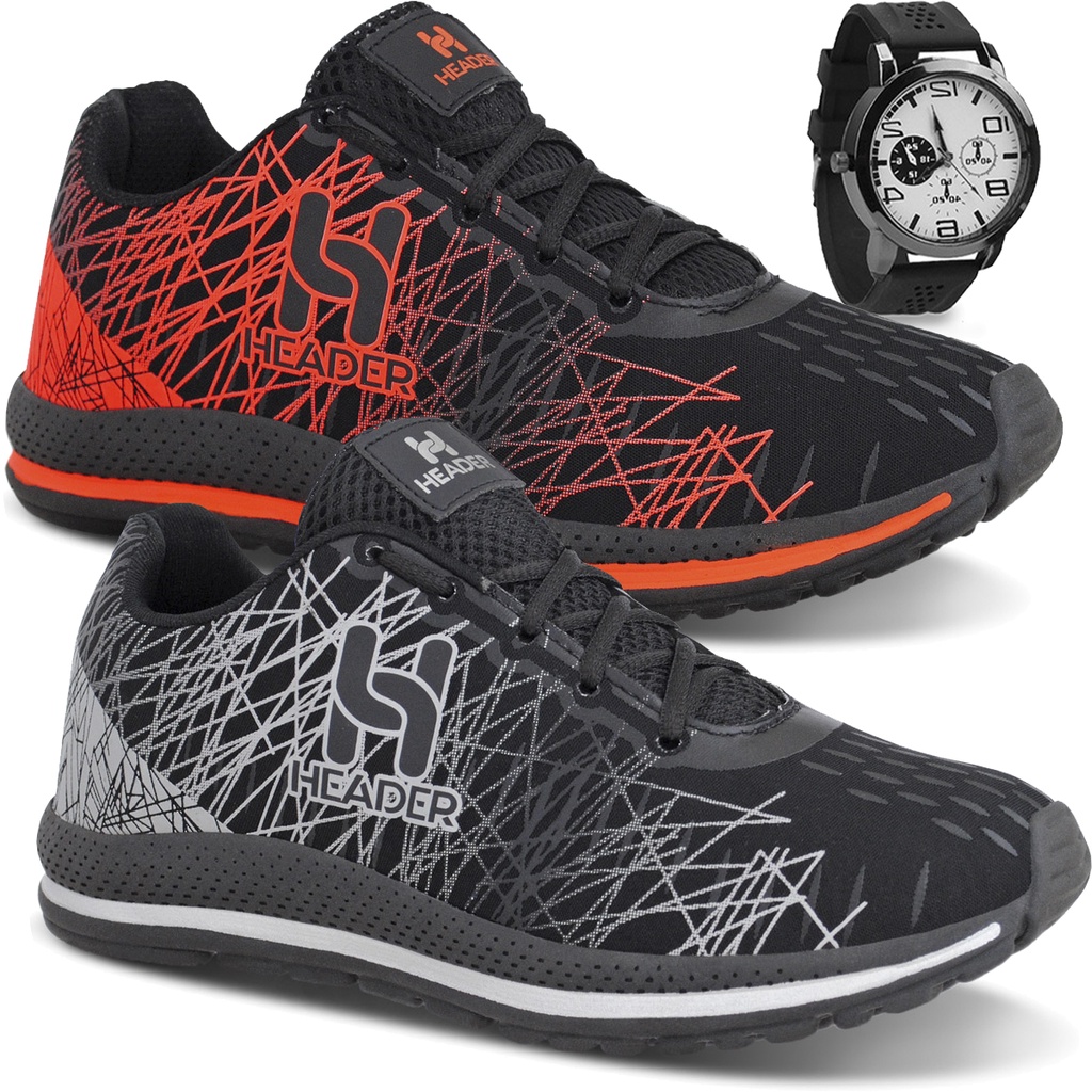 Kit 2 Tênis Masculino Header Spider Caminhada Academia Corrida Esporte + Relógio