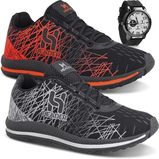 Kit 2 Tênis Masculino Header Spider Caminhada Academia Corrida Esporte + Relógio