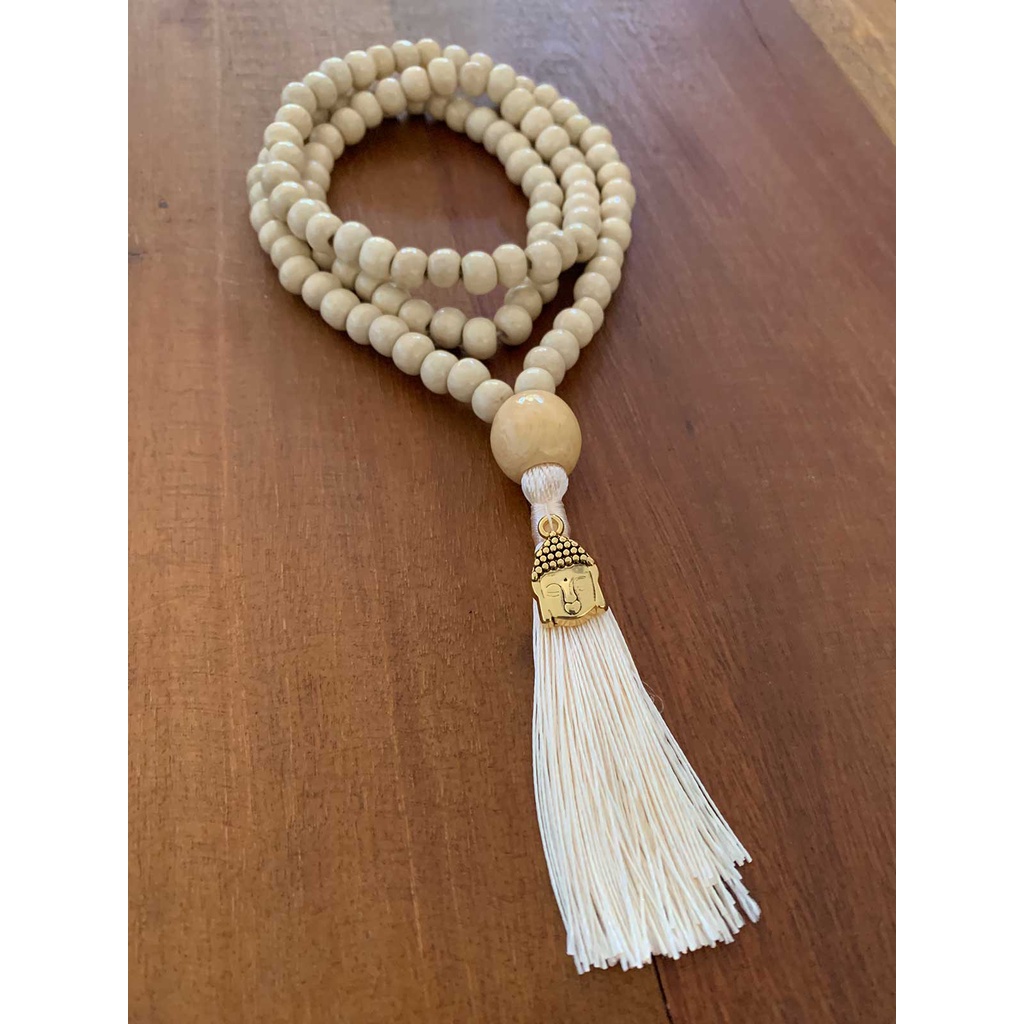 Imagem Japamala 108 Contas Pequeno Meditação Buda Bege/Preto