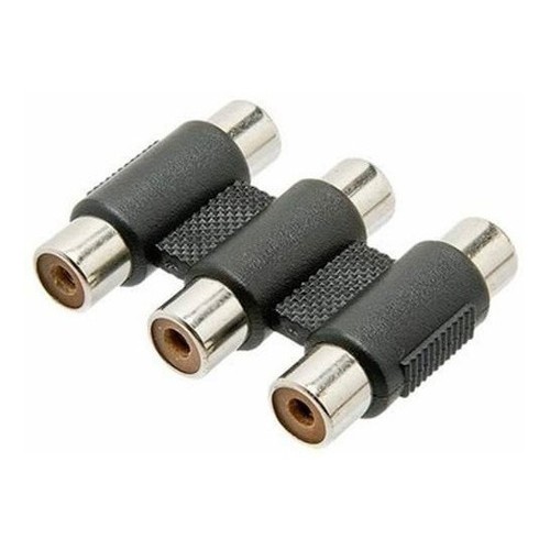 Adaptador que possibilita a emenda de 3 cabos RCA 3+3 para imagem ou áudio. Conector: RCA 3 Fêmea x 3 Fêmea.