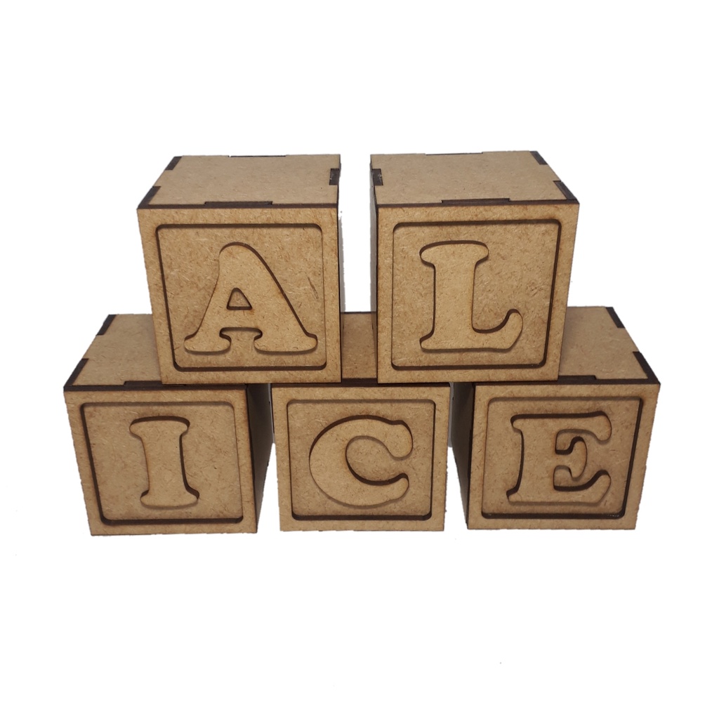 9 Cubos Mdf Cru 6x6 Cm Com 10 Letras Nome E Moldura