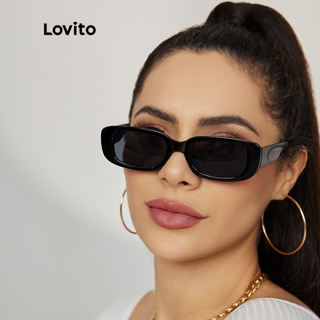 Lovito Óculos de Sol Casual Simples Armação Quadrada Clássica com Óculos L17M181 (Preto)