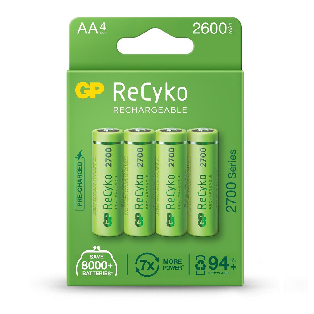 Pilha Recarregavel AA GP Recyko Bateria 2A 2600mAh Pequena 4 unidades