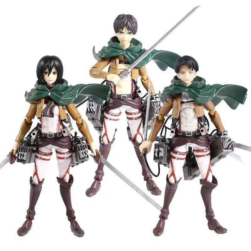 Action Figure Attack On Titan Eren Mikasa Levi 15 Cm