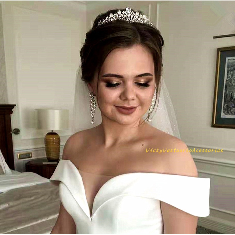 Coroa Tiara Porta Coque Prata para Noiva Casamento e Festa de 15 Anos com Strass Zircônia