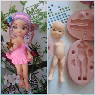 Molde De Silicone Boneca Doll Corpo Bipartido Cm Topo Bolo Biscuit Olhos Res P