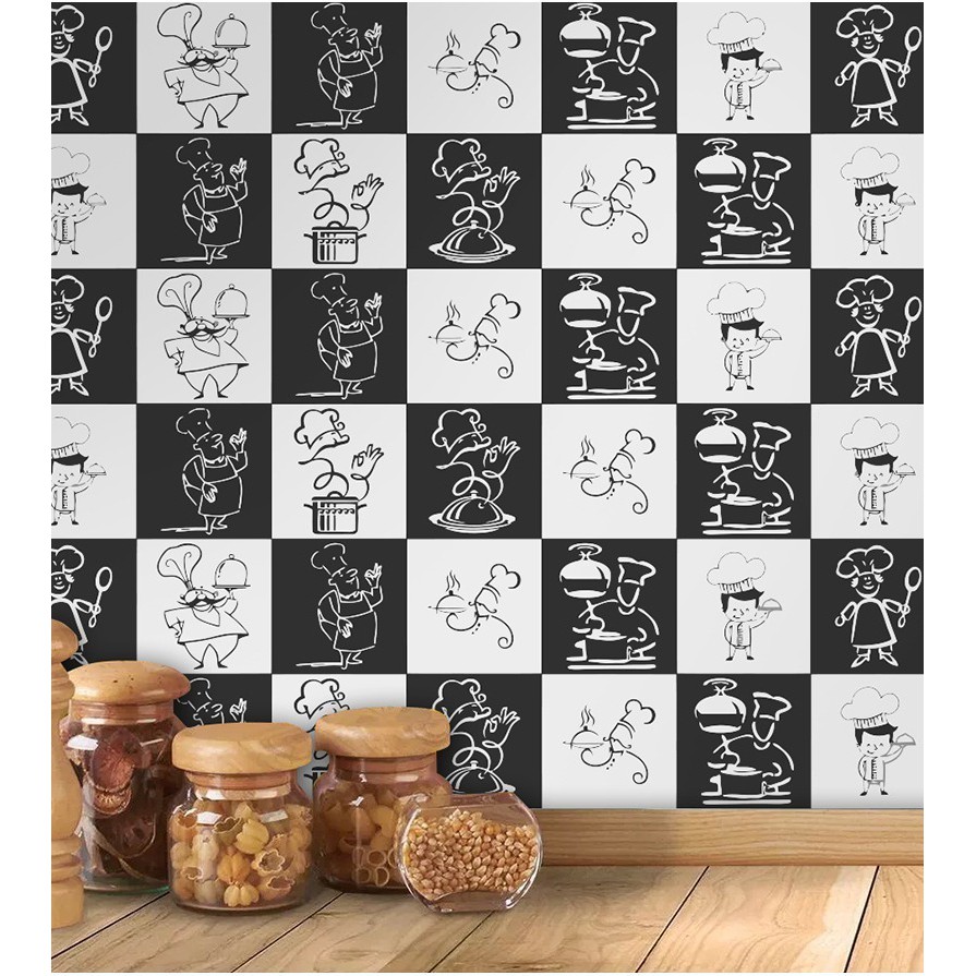 Papel De Parede Azulejo Decorativo Cozinheiro Preto E Branco em Oferta na Shopee