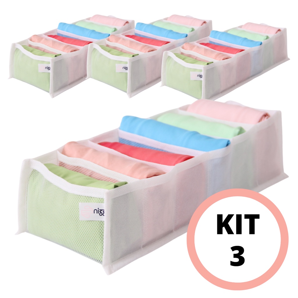 kit 3 colmeias organizadora para roupa de bebê e roupa fitness, camisetas mais leves  (15x10x36)
