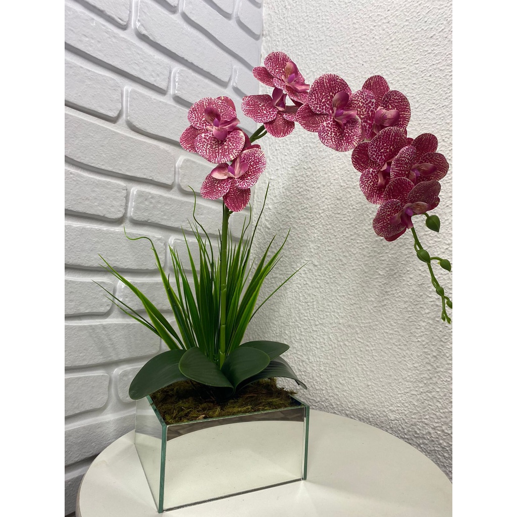 Orquídea Artificial Em Vaso Espelhado quadrado Arranjo | Shopee Brasil
