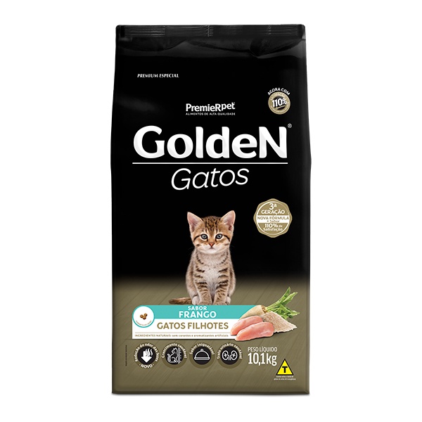 Ração Golden para Gatos Filhotes Sabor Frango - 10,1Kg - Pets