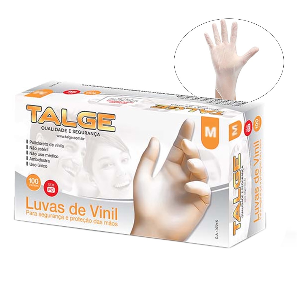 Luva de Vinil Sem Pó C/ 100 unidades Talge M em Oferta na Shopee