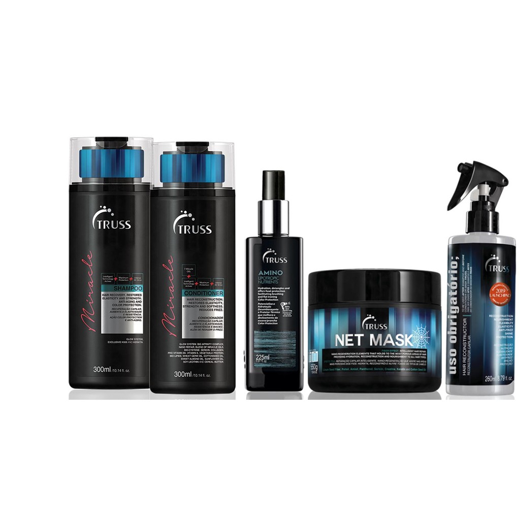 Truss Miracle Shampoo e Condicionador e Amino e Uso Obrigatório e Net Mask