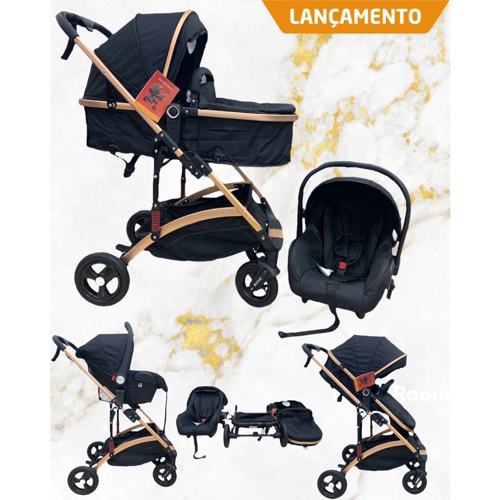 Carrinho De Bebê Europeu 3 em 1 Luxo Carrinho + Moisés Berço + Bebê ...