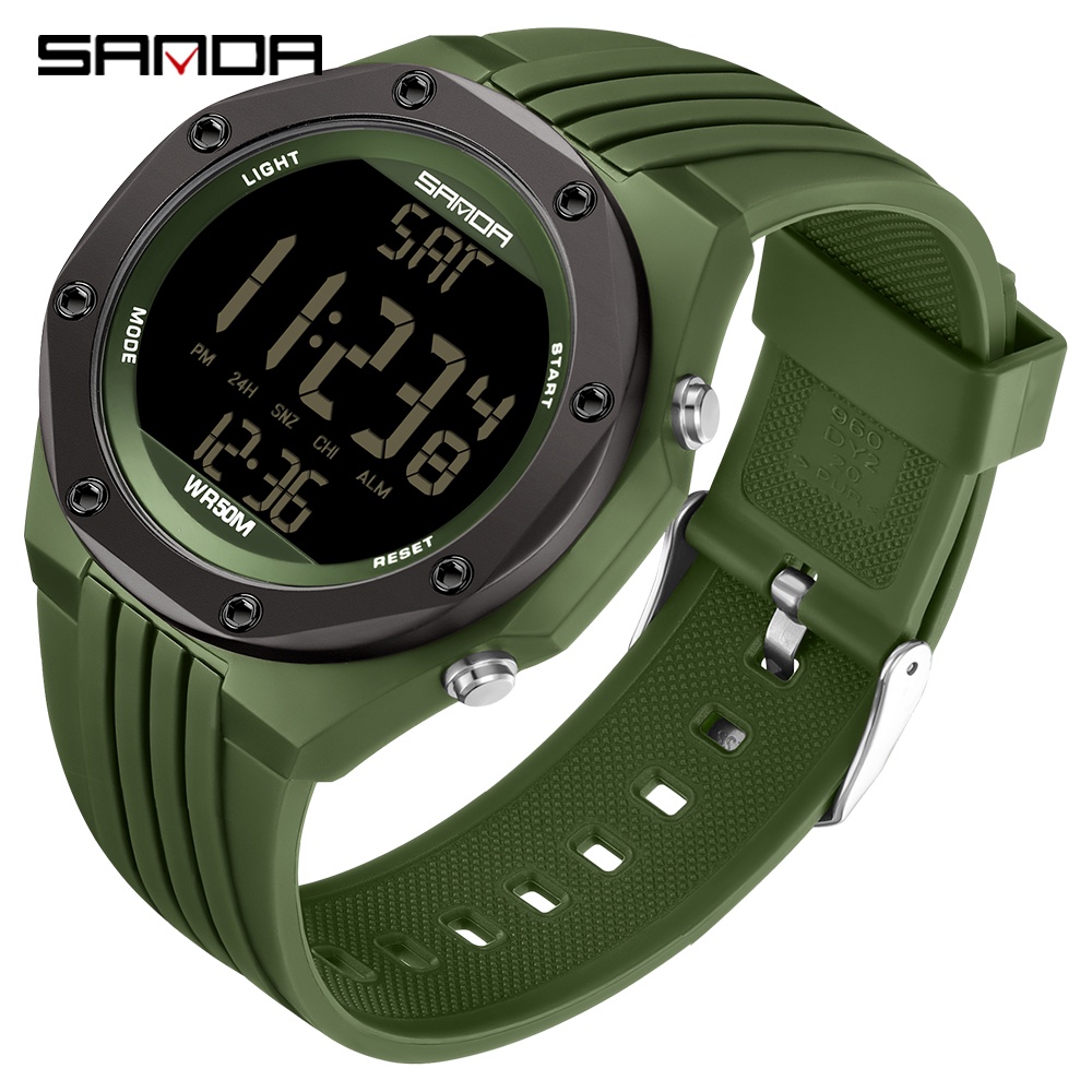 Sanda Relógio Digital Multifuncional Com LED E Display Casual À Prova D'água Em Cor Lisa 6093-9