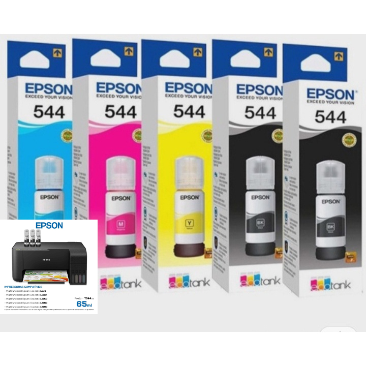 Kit De 5 Refil Tintas T544 Original Para Impressora Epson L3250 L3150 L3110 L5190 L3210 5190 7661