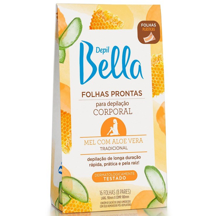 Folhas Prontas Depilação Corporal Depil Bella 16 Fls Mel Com Aloe Vera em Oferta na Shopee
