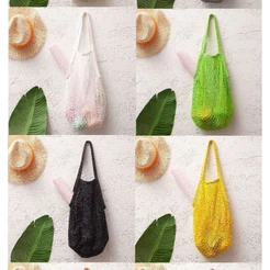Bolsa Feminina Sacola De Praia Compra Passeio Rede Vazada Crochê Com Forro
