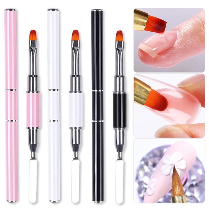 Pincel De Arte De Unhas De Dupla Fim Escova De Mistura Espátula Desenho Francês Acrílico UV Extensão De Gel De Construção Ferramenta De Manicure De Caneta