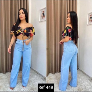 Wide leg delave Lisa, cintura alta , qualidade Premium.