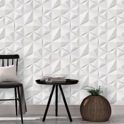 Papel de Parede geométrico Triangular Branco e tons de cinza Para Sala e Quarto 2,50 mts