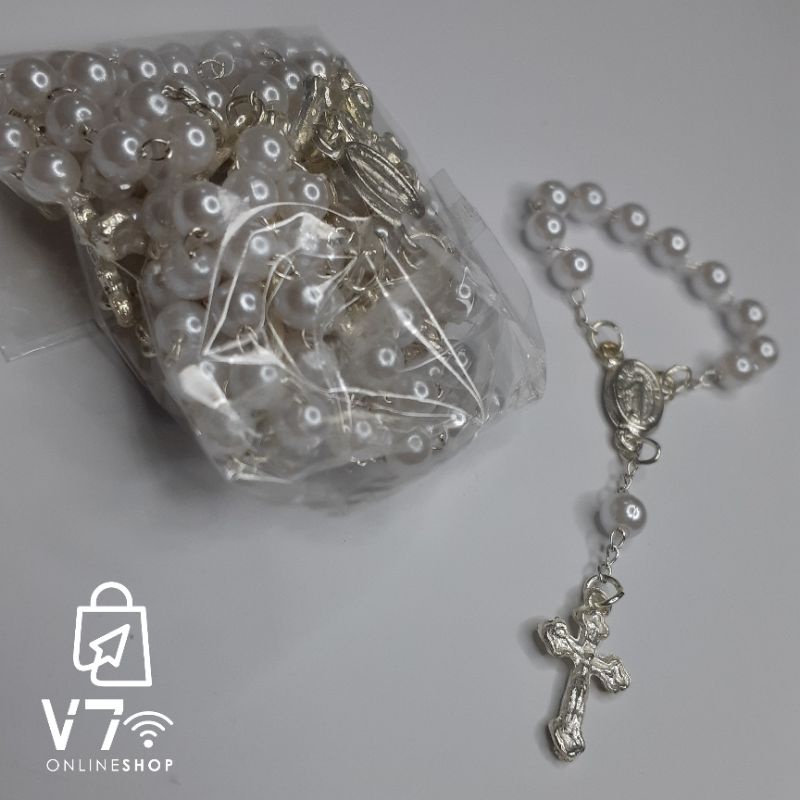 Kit 12 Mini Terço Dezena Prata Perolado Nossa Senhora Aparecida / Religioso Lembranças Batizado