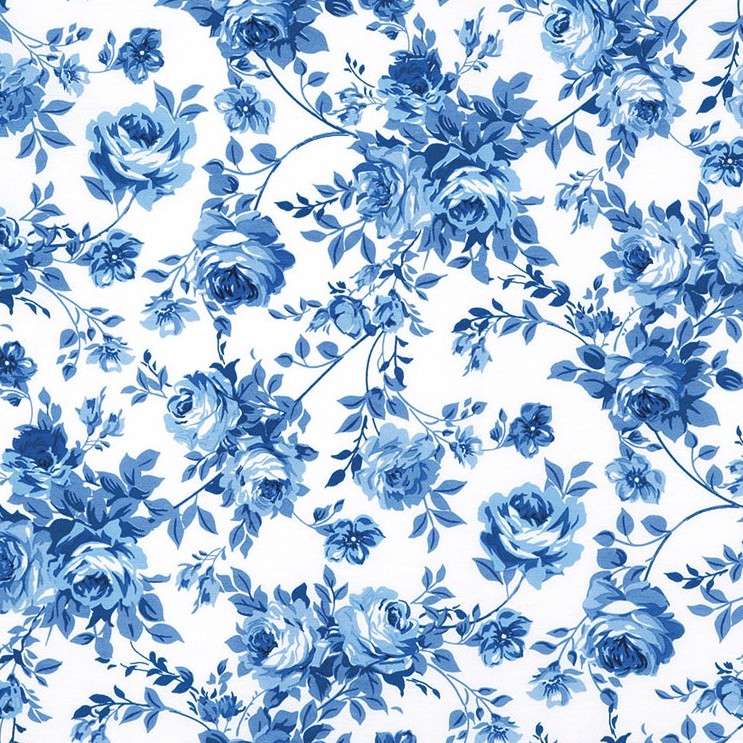 Tecido Decoração Belize/Döhler Estampado C/ Proteção (floral azul - fundo branco)- 4925-E