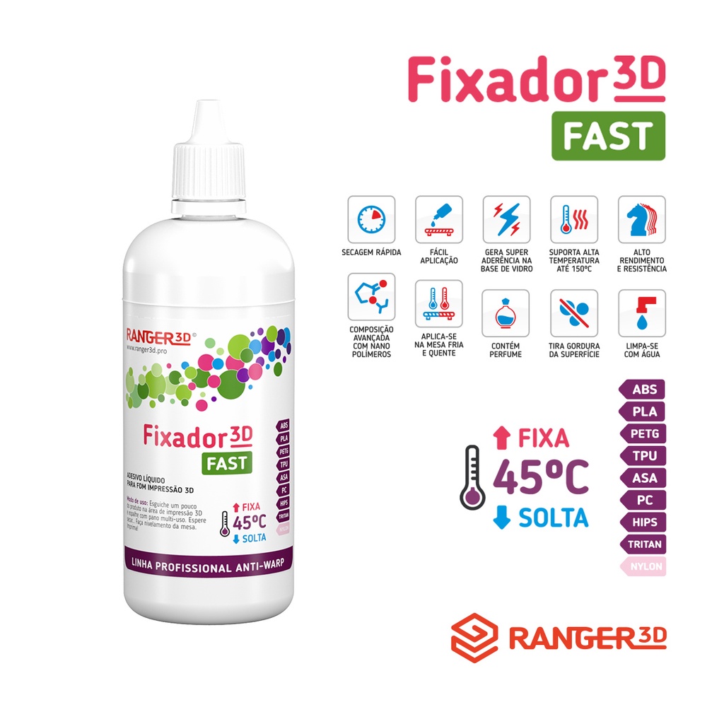 Fixador 3D Fast 120ml - cola adesivo líquido para impressão 3D com todos os tipos de filamento