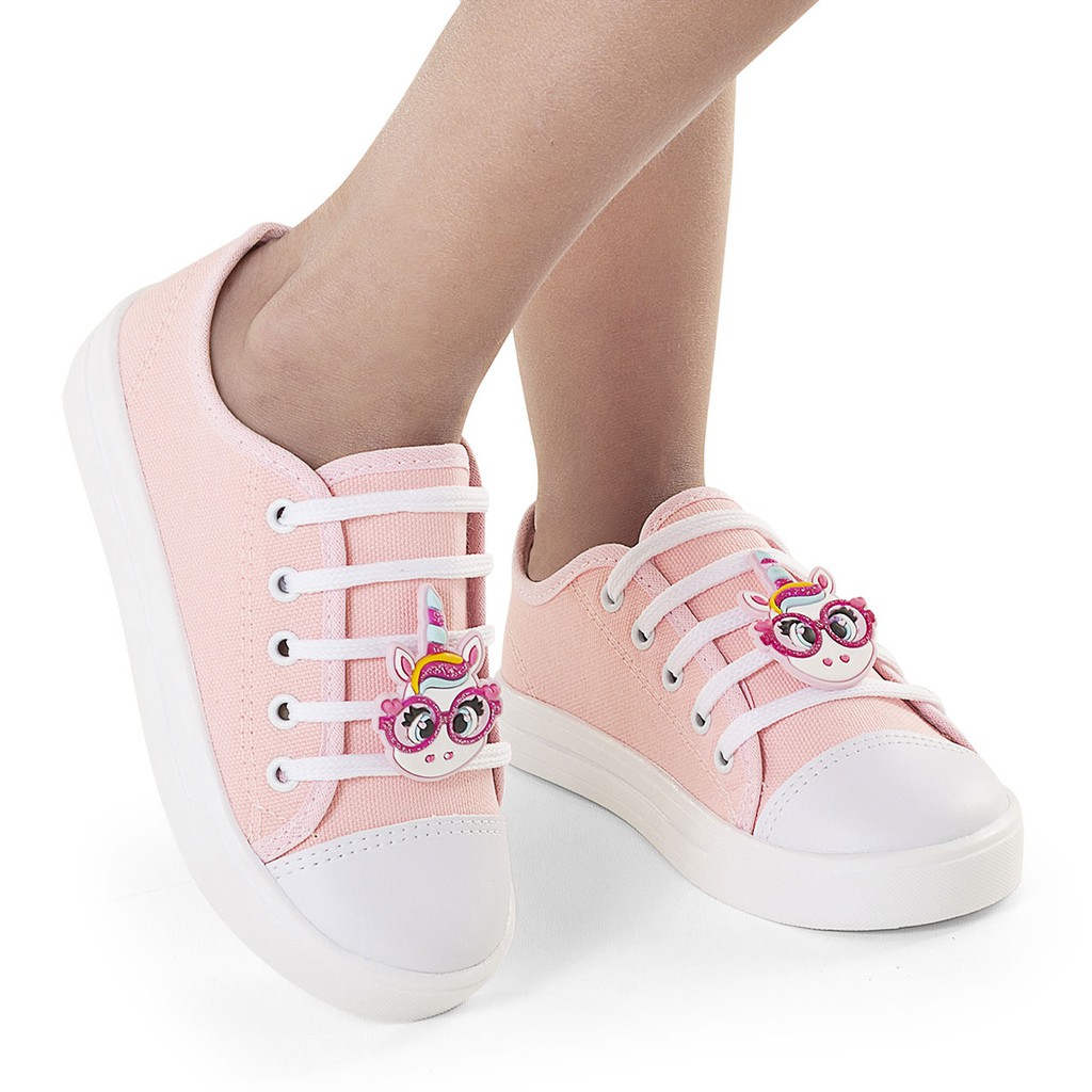 Kit Tênis Infantil Feminino Unicórnio Personagens + Laço Cabelo Combinando Brinde sapatenis menina meninas  r passeio