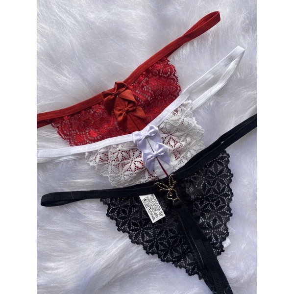 KIT 3 Calcinhas Sexy de Renda com Abertura Apressadinha e Pingente