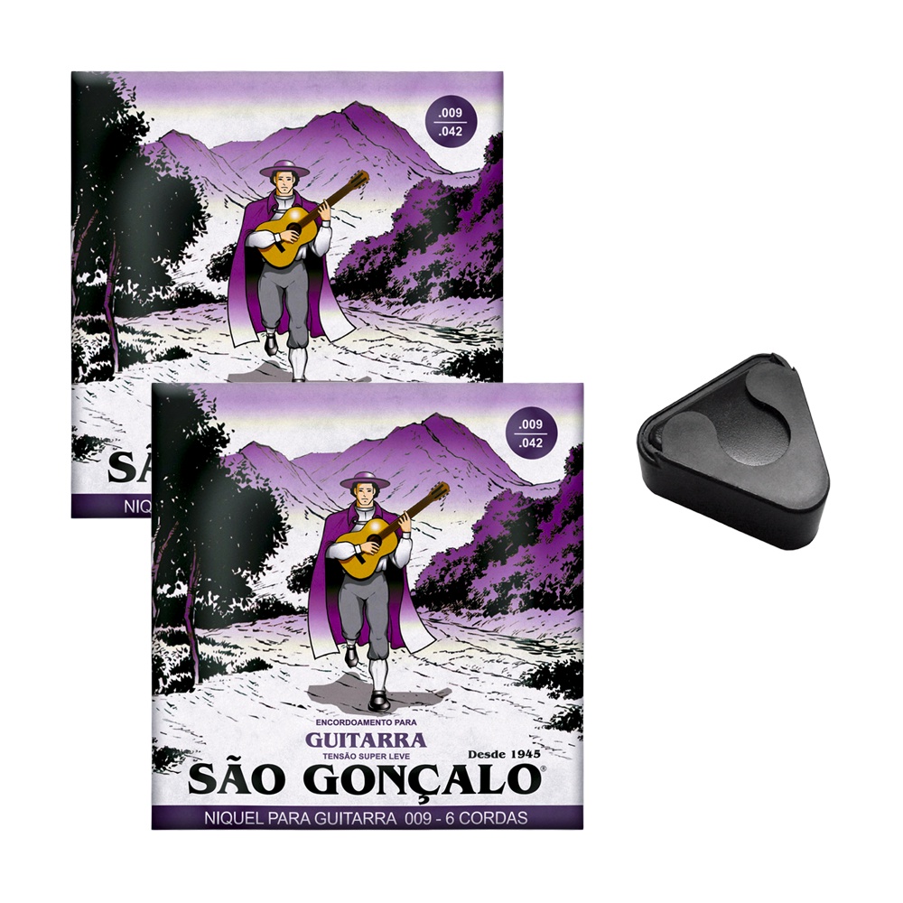 Kit 2 Encordoamento 009 para Guitarra + Porta Palhetas em Oferta na Shopee