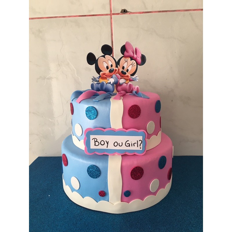 Bolo Fake Cha Revelacao Mickey E Minnie Baby Shopee Brasil