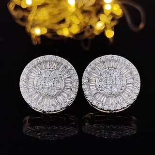 Brincos Redondos 18k Ouro Branco Moda Escada Quadrada De Costura Conjunto Diamante