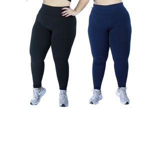 Kit 2 Legging Plus Size Suplex Poliamida Cós Alto