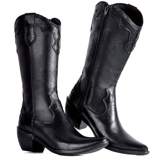 Bota Texana Feminina Cano Alto Couro Legitimo