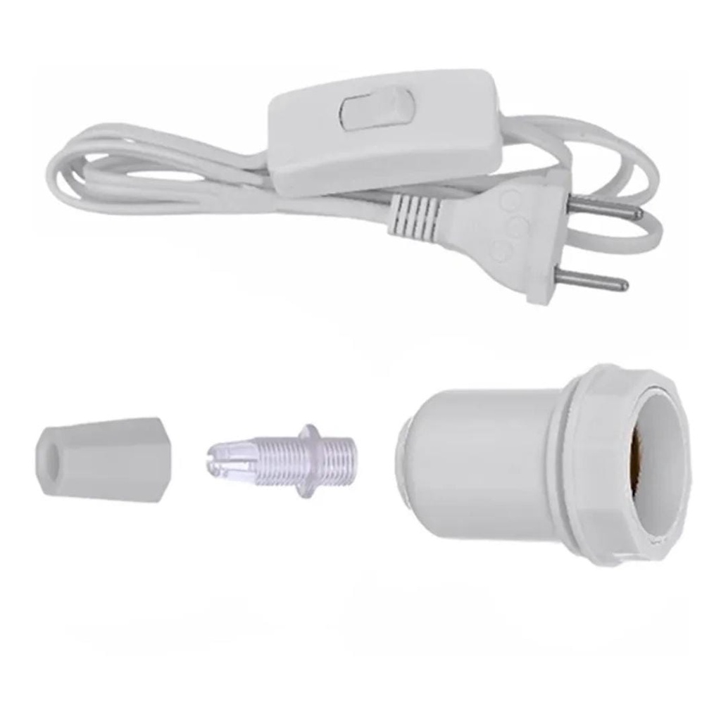Kit Abajur : Cordão de Abajur Com Interruptor Meio Fio + Soquete + Niple e Porca110/220v
