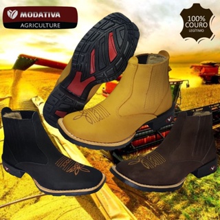 Botina Country Texana Masculina Feminina Couro Nobuck Legitimo Western Quadrado Marrom Preta Amarela em Oferta na Shopee