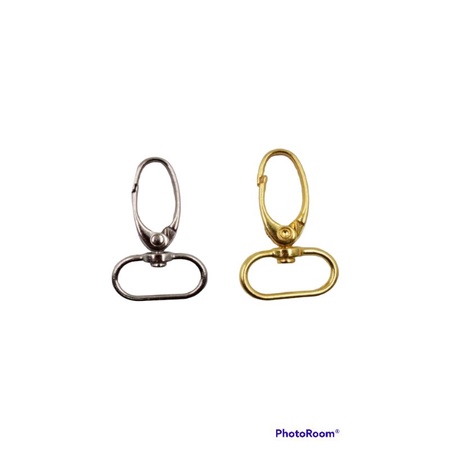 Chaveiro Fecho Mosquetão em zamac com base arredondada 45x25mm para chaveiro Bolsa - 8 unidades - Prata ou Dourado