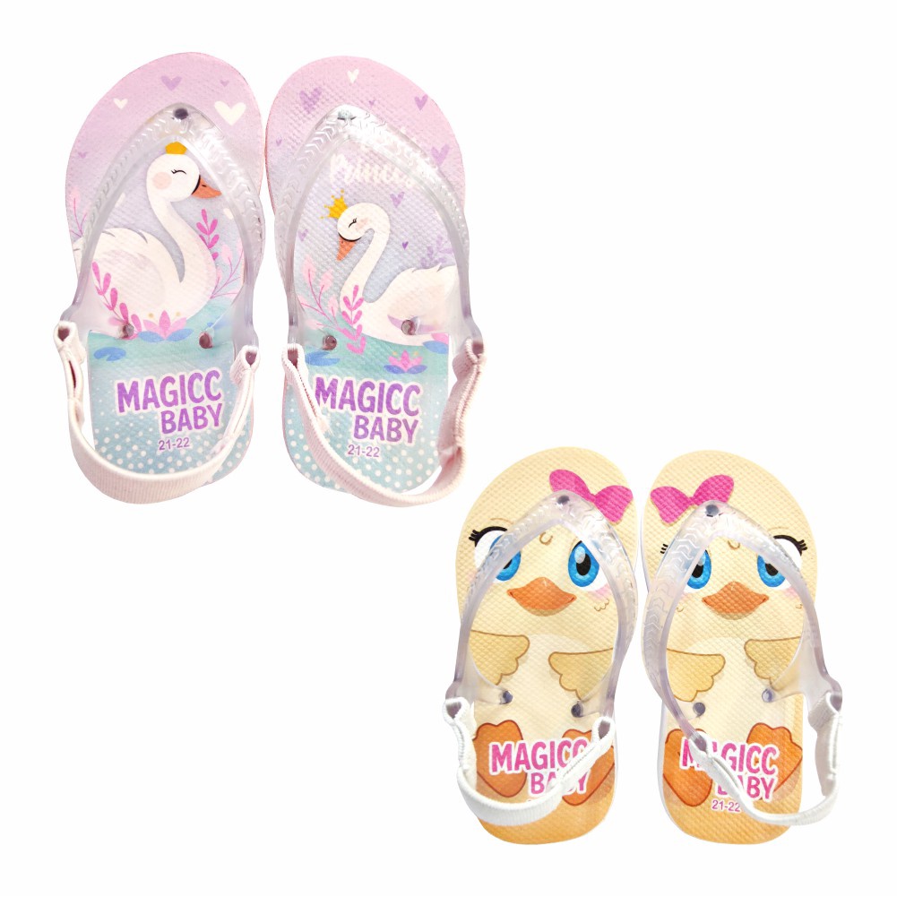 Kit 2 Pares Chinelo Bebê Infantil Menina com Elástico Patinho Antiderrapante Magicc Baby MB-041-027