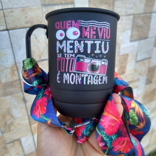Caneca com tirante personalizado - 400ml - 500ml - 850ml / Caneca de alumínio personalizada - Caneca aluminio personalizada - Quem me viu mentiu