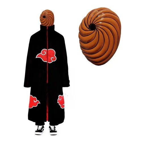 Kit Manto Akatsuki + Máscara Tobi - Naruto Cosplay Manto Capa Akatsuki T01