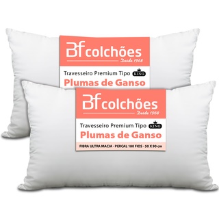 Kit 2 Travesseiros King Premium De Fibra Conforto Extra tipo Pluma De Ganso Ecológica 50x90 BF Colchões