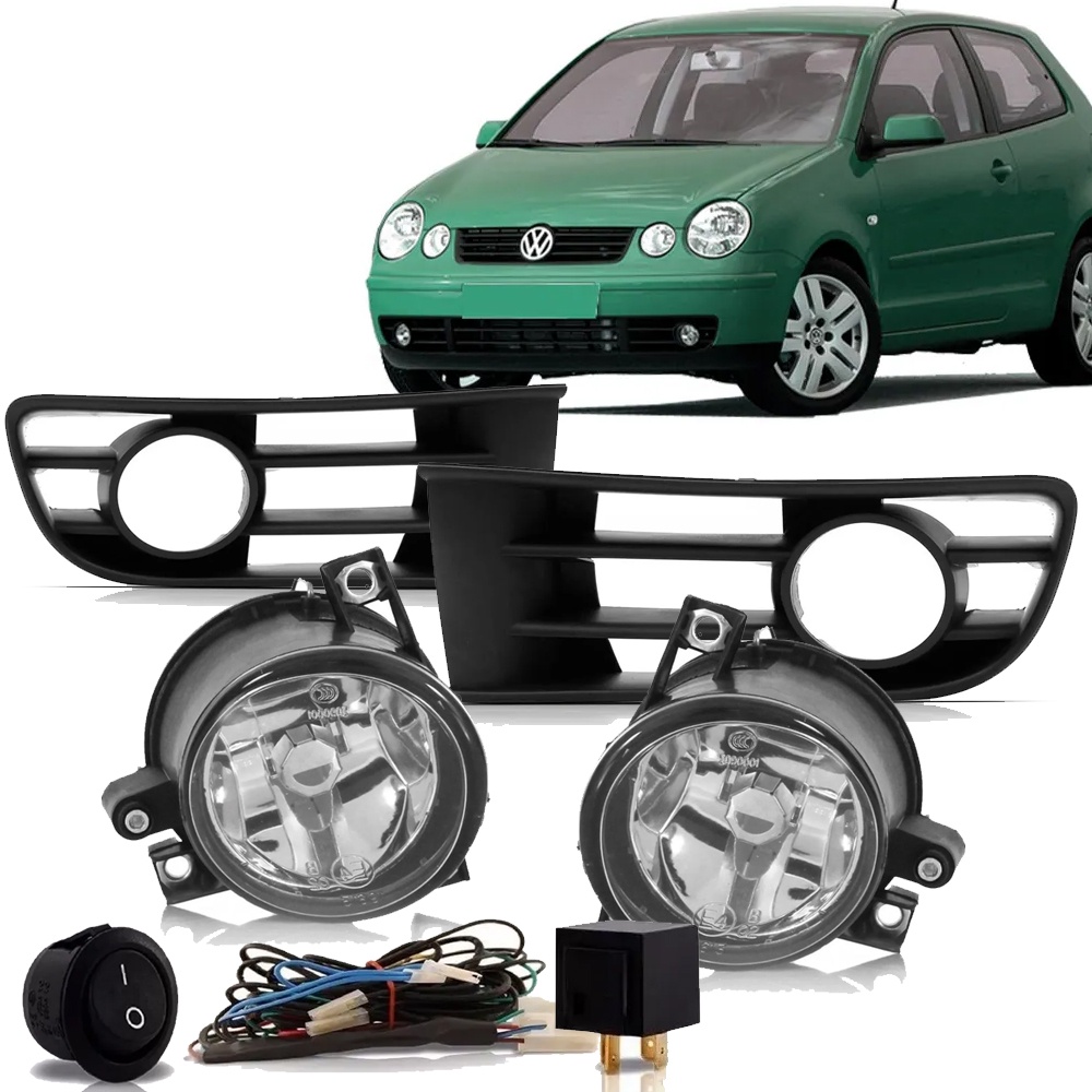 Kit Farol Milha Neblina Polo 2003 2004 2005 2006 Botão Alternativo Com Moldura Preta