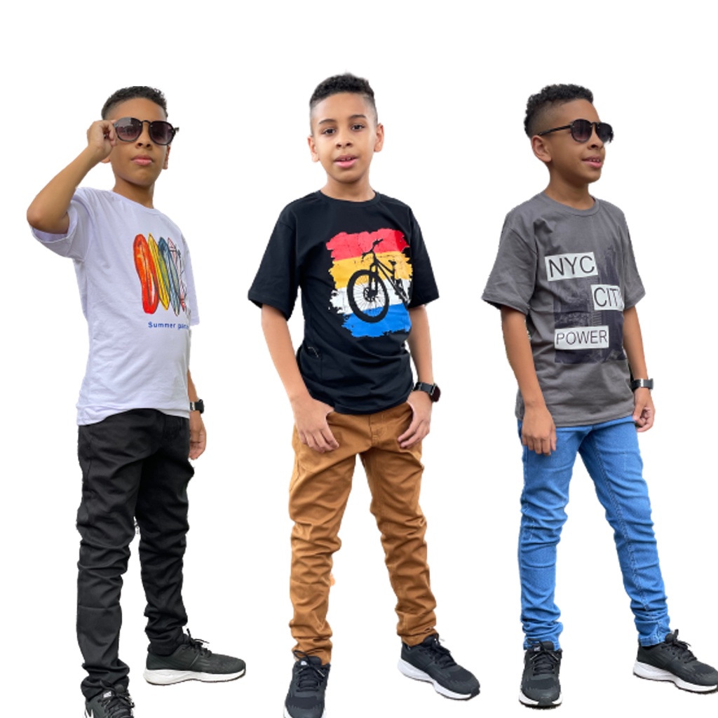Kit 3 calças jeans masculina infantil menino 2 ao 16