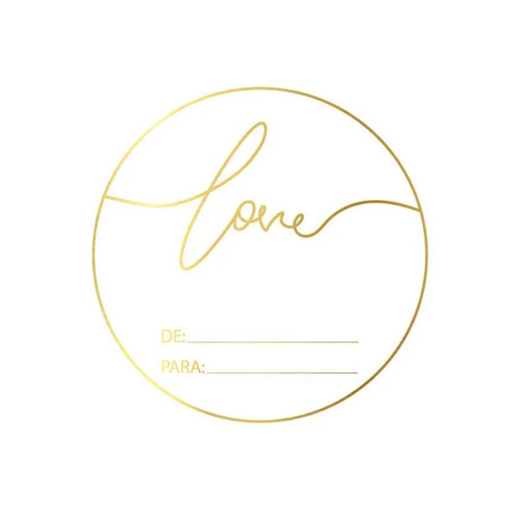 Adesivo para Embalagens "Love - De/para" - Ref. 2021 - Hot Stamping - Dourado - 1 Pct. c/ 50 unds. - Stickr - Rizzo Embalagens