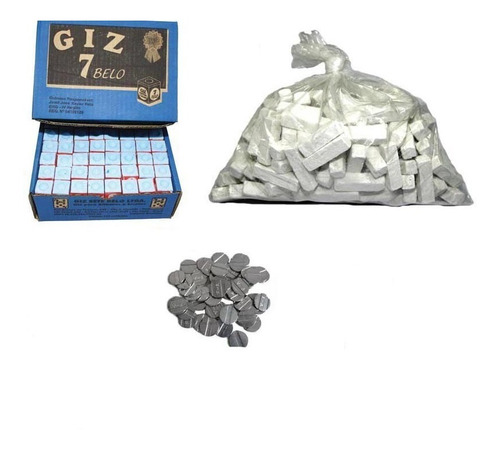 Kit 1 Kg Giz Branco + 144 Azul + 100 Ficha Fa Mesa Bar Sinuca