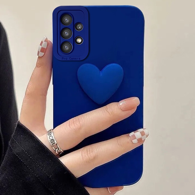 Capa de Azul 3D Amor Do Coração Para Samsung Galaxy S20 FE A32 A52 A72 A11 A31 A10S A20S A21S A51 A71 A02 A02s A12 M12 A22 4G 5G Cobertura Completa Tampa De Proteção Da Câmera Capinha