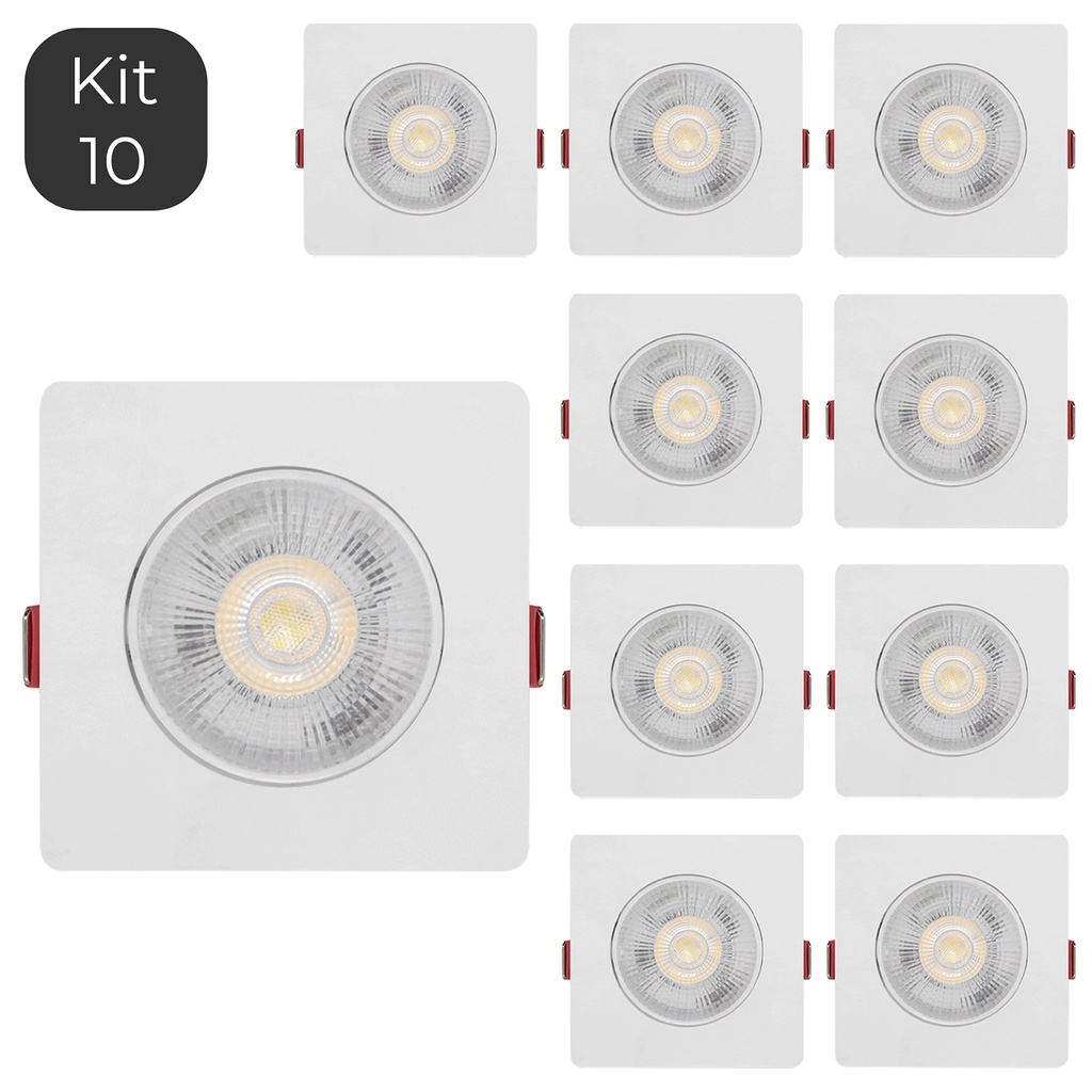 Kit 10 Spot Led Smd 7w Dicróica Direcionável Quadrado