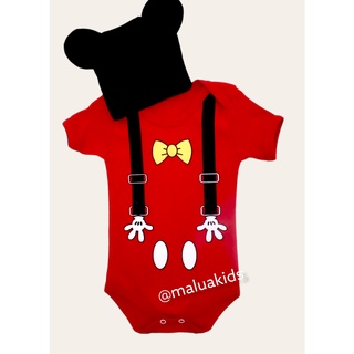 Kit Promoção Body Bebê Mickey Suspensório E Toca Temático/ Mesversário
